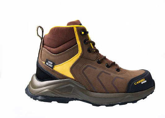 Men's Work Boots Caribu E-349 Cafe Yellow Round Stell Toe