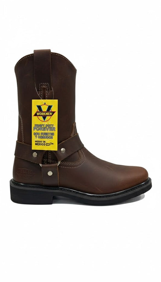 Men's Work Boots E-126 Biker Leather Boots Shedron Square Toe