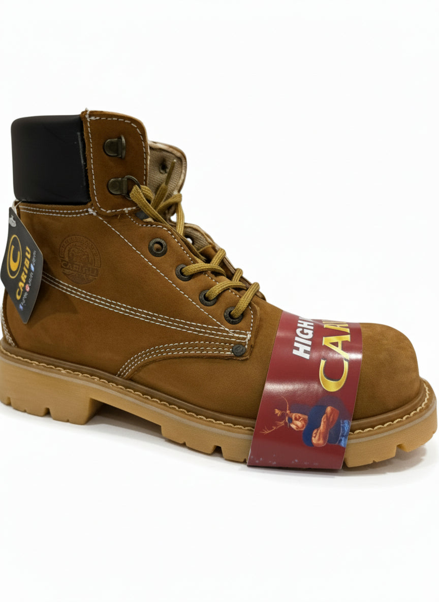 Men's Work Boots Caribu  E-837 Nobuck Cajeta Round Steel Toe