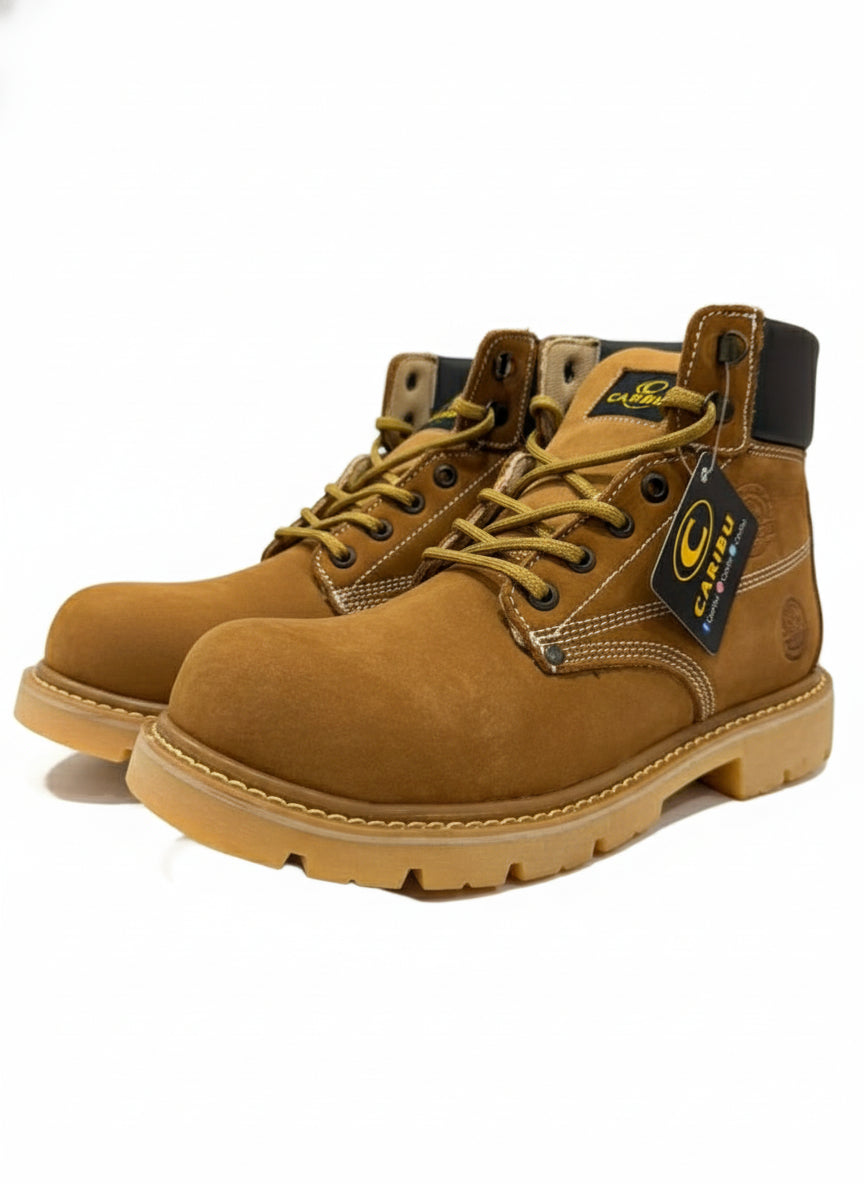 Men's Work Boots Caribu  E-837 Nobuck Cajeta Round Steel Toe