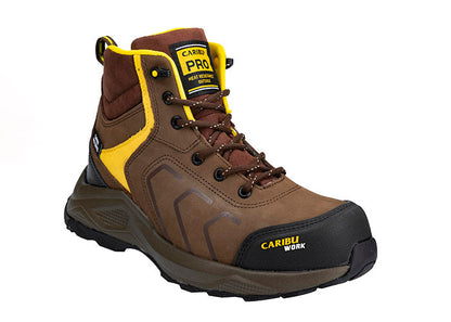 Men's Work Boots Caribu E-349 Cafe Yellow Round Stell Toe