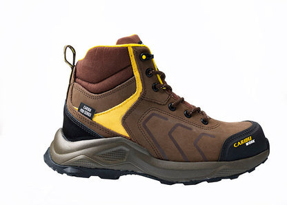 Men's Work Boots Caribu E-349 Cafe Yellow Round Stell Toe